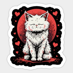 Cute White Anime Cat | Valentines Day Sticker